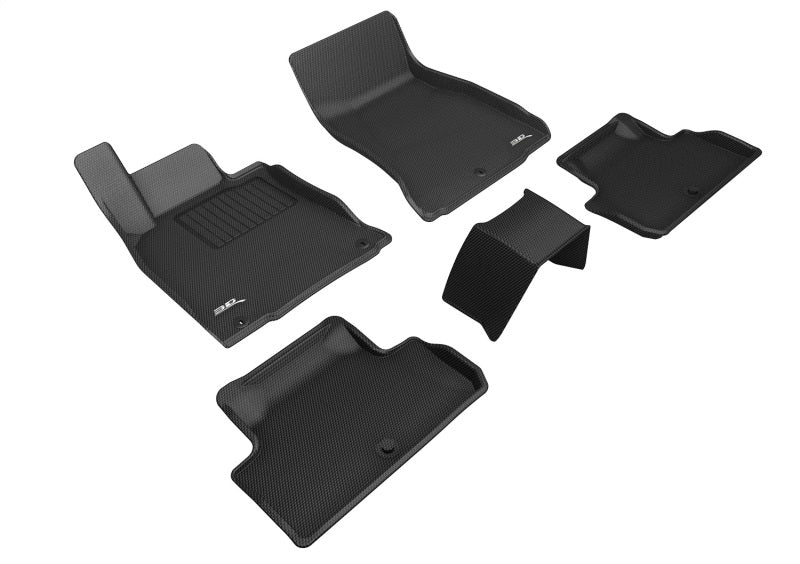 Black 3D MAXpider rubber floor mats for Genesis G70 2019-2023 RWD, featuring 1st and 2nd row Kagu design.