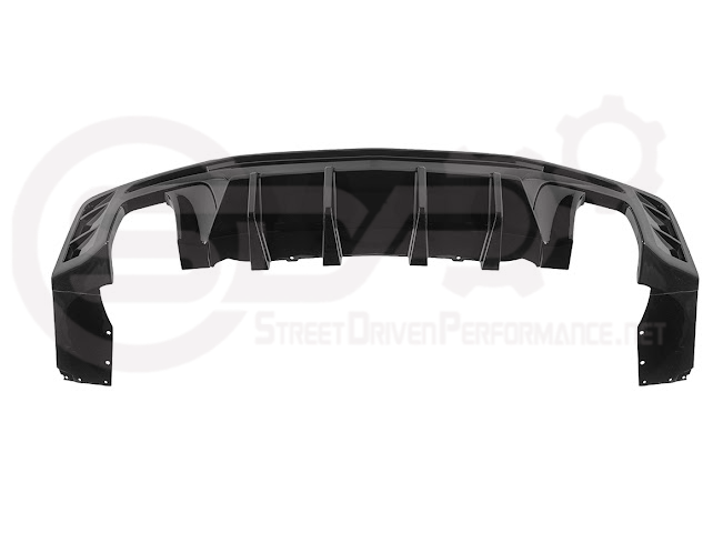 Chevrolet Camaro 2016-2024 rear bumper finned diffuser in glossy black by Street Driven Performance, designed for track style enhancement.
