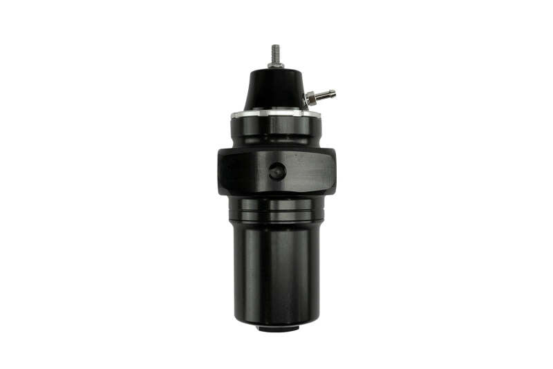 Turbosmart black canister-style fuel filter with regulator, -10AN fittings, designed for automotive fuel system filtration.