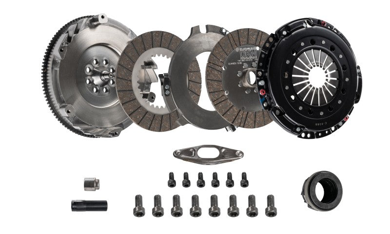 DKM Clutch BMW F22/F23 M235i twin disc clutch kit with flywheel, designed for high torque up to 660 ft/lbs, automotive part.