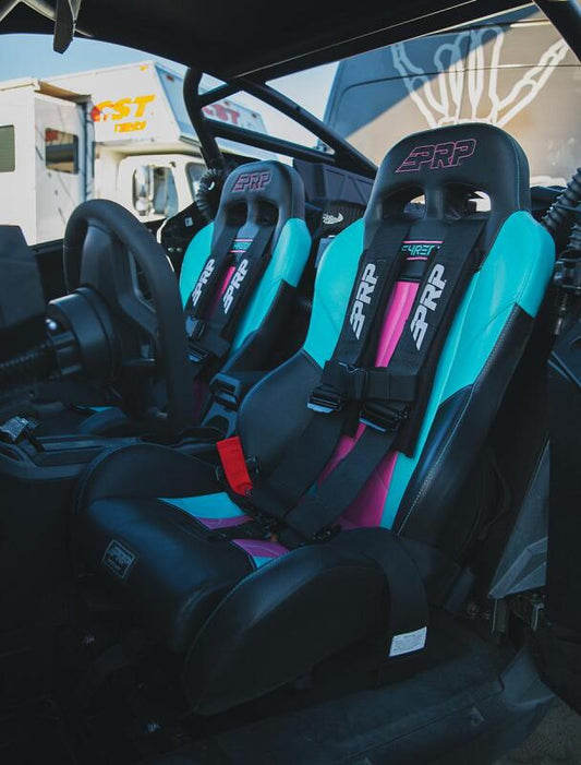 PRP Seats XCR suspension seats kit for Can-Am Maverick X3, pair in black and gray with adjustable features.
