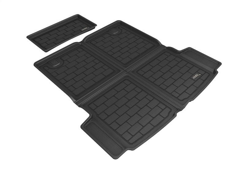 Black 3D MAXpider rubber floor mats for Porsche Taycan 2020-2023 (9J1) Kagu Carbo Liner, textured anti-slip surface.