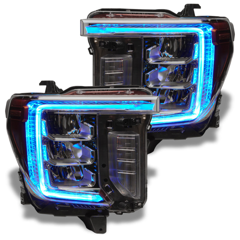 Oracle Lighting RGB+W headlight DRL kit for GMC Sierra 2500/3500 HD with BC1 controller, featuring LED headlights and daytime running lights.
