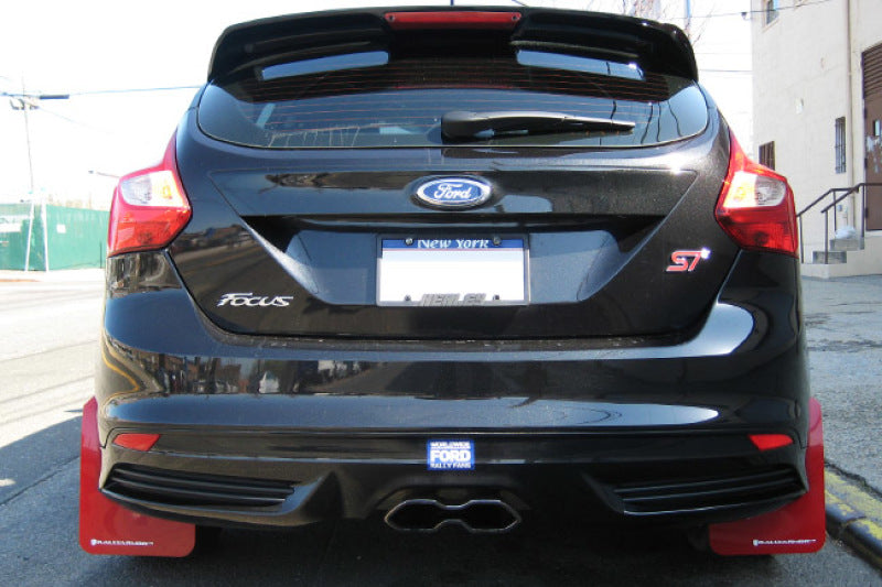Rally Armor black mud flaps with Nitrous Blue logo for 2012-2019 Ford Focus ST and 2016-2019 RS vehicles.