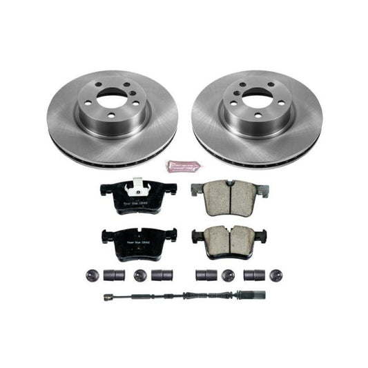 PowerStop OE front brake kit for BMW X3 (2011-2017) with brake rotors and pads, designed for reliable stopping power.