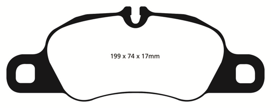 EBC red brake pads for Porsche 911 997 3.6 Carrera 2 front cast iron rotor, high-performance brake component.