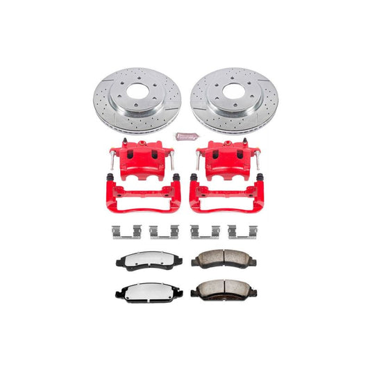 PowerStop Z36 brake kit for Nissan Titan front truck and tow, includes performance brake pads and calipers.