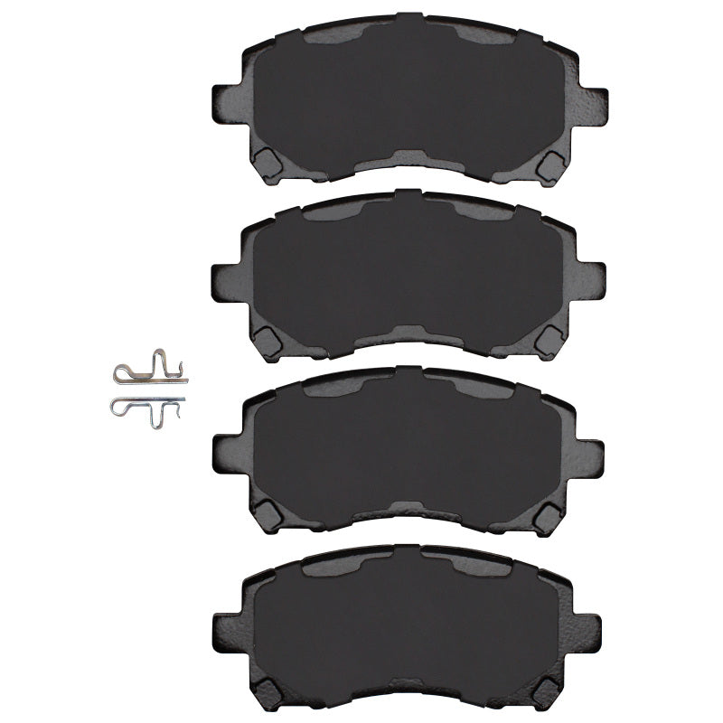 R1 Concepts OE front semi-metal brake pads for 1997-2003 Subaru Legacy, showing the brake pad set with metal backing plates.