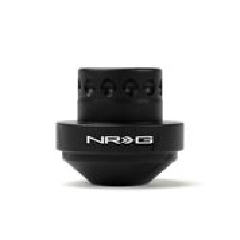 NRG Matte Black Short Hub Adapter for Honda Civic, Prelude, and Accord steering wheels, showing the compact hub design.