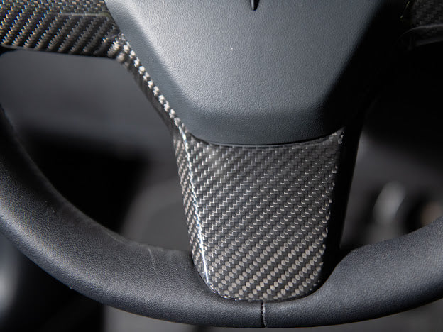 2020-UP TESLA MODEL 3 & Y CARBON FIBER INTERIOR STEERING WHEEL TRIM / COVER
