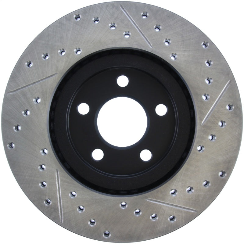 StopTech front right slotted and drilled brake rotor for Chrysler PT Cruiser 2003-2009 and Dodge Neon SRT-4 2003-2005.