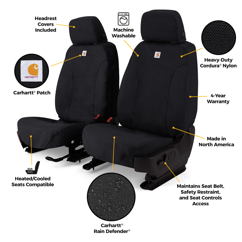 Covercraft Carhartt Super Dux front seat cover for Toyota 4Runner in black, custom-fit rear view of the durable seat protector.
