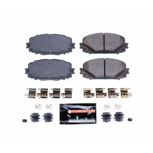 PowerStop Z23 Evolution sport brake pads with hardware for front of 2012-2018 Toyota Yaris, performance brake components.