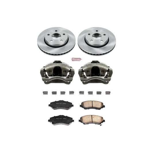 PowerStop OE front brake kit for Jeep Wrangler 2007-2017 with calipers and rotors, designed for enhanced stopping power.