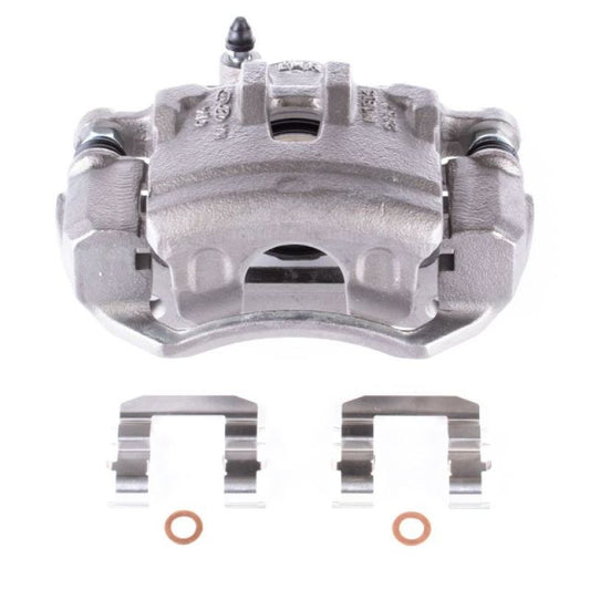 PowerStop front Hyundai Tucson OE brake caliper with bracket for models 10-12, showing the caliper assembly and mounting bracket.
