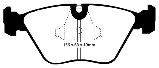 EBC Redstuff front brake pads for BMW M3 E36 3.0 (92-95), performance brake pads with red friction material and metal backing plate