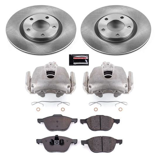 PowerStop OE front brake kit with calipers for Mazda 3 2009-2010, includes brake rotors and calipers for reliable stopping power.