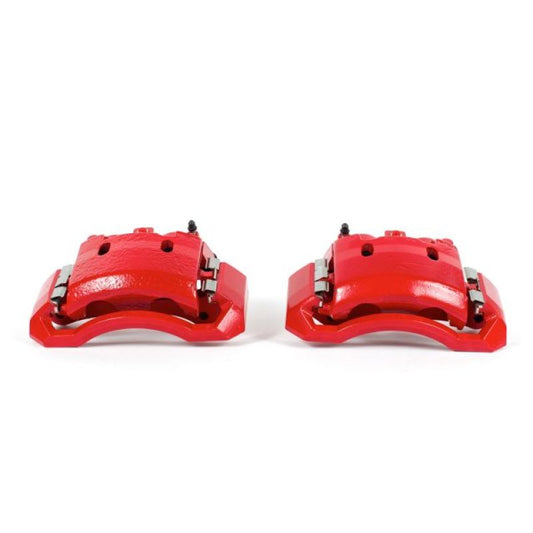 Pair of Power Stop red front brake calipers with brackets for Dodge Ram 1500 2006-2008, performance brake calipers for trucks