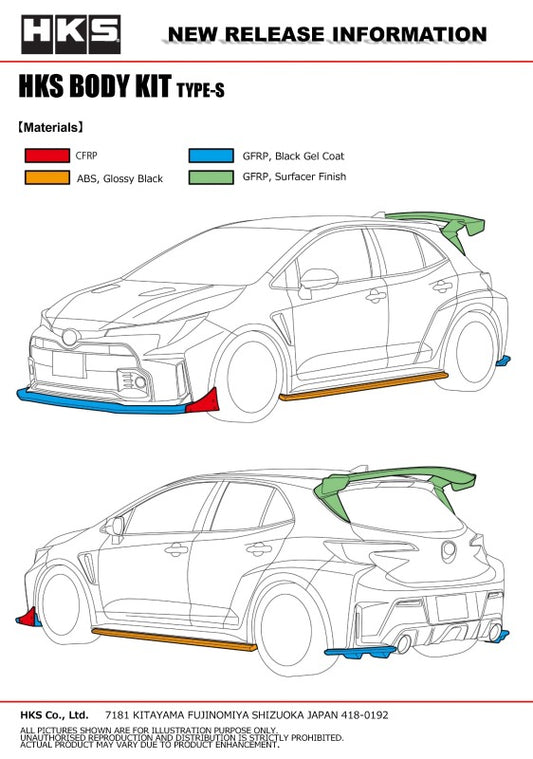 HKS Type-S GR Corolla body kit R-spoiler installed on a car, showcasing the aerodynamic design and sporty styling features.