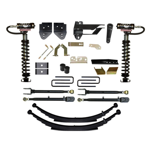 Skyjacker 6-inch coilover suspension system for 2017 F250 and F350 4WD trucks, featuring coilover shocks and off-road components.