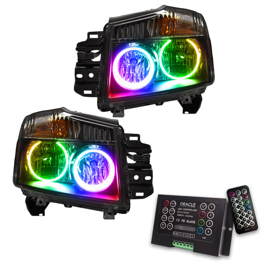 Oracle Lighting Nissan Titan 08-15 SMD Headlights with ColorSHIFT 2.0 Controller, showcasing modern LED headlight design.