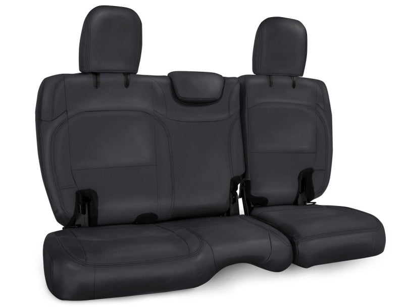 All black PRP Seats rear bench seat cover for Jeep Wrangler JLU 4-door with cloth interior, tailored fit and durable material.