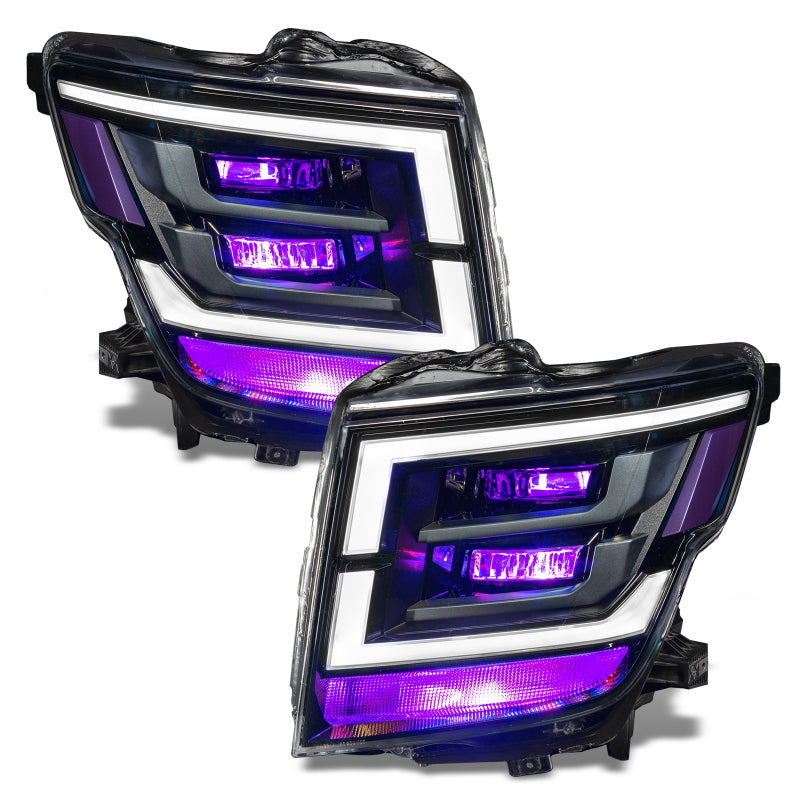 Oracle Lighting RGB Demon Eye headlight upgrade kit for Nissan Titan 21-22, featuring ColorSHIFT lighting without controller