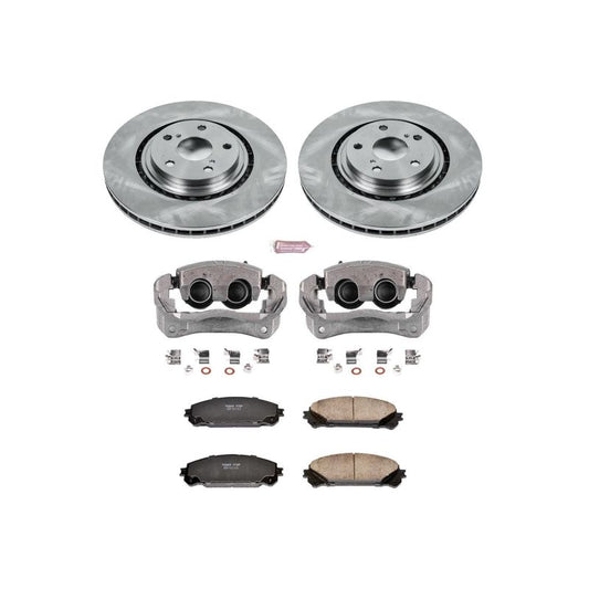 PowerStop OE front brake calipers for Toyota Sienna 2011-2020 with Autospecialty kit and calipers installed on vehicle.