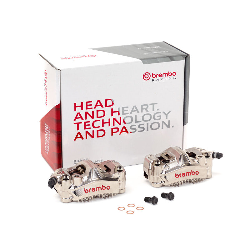Brembo GP4 Moto GP brake caliper in black with orange accents, showcasing high-performance OE brake calipers for motorsports.
