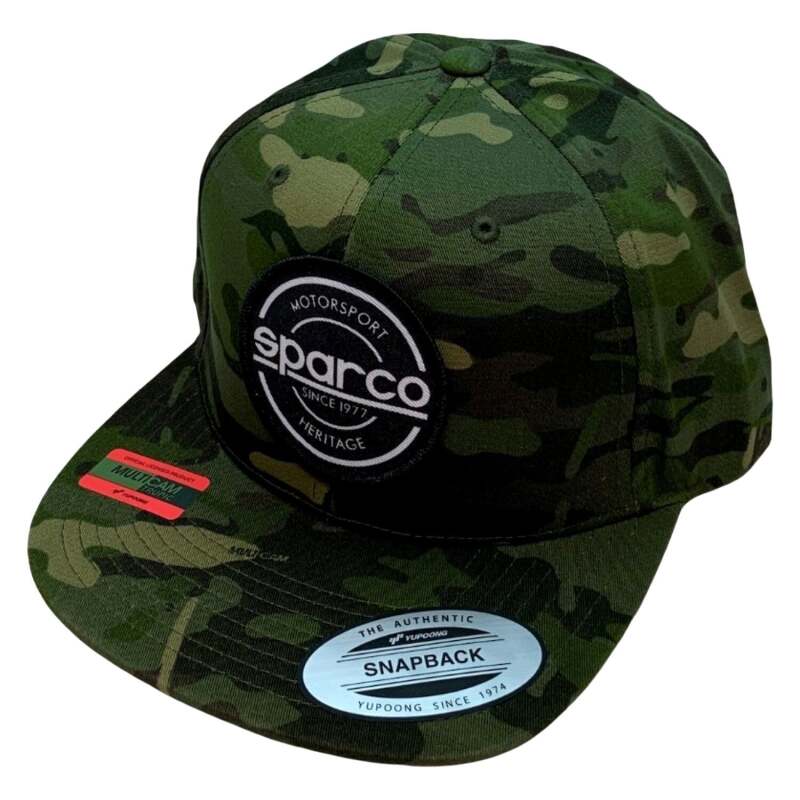 SPARCO Cap S-Patch Snapback in camo tropical print, stylish headwear with adjustable snapback closure.