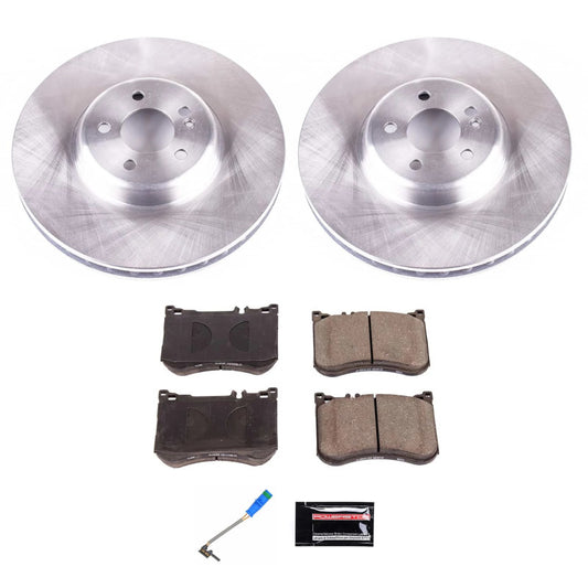 PowerStop OE brake kit for Mercedes-Benz E53 AMG front brakes, includes rotors and pads for enhanced stopping power.