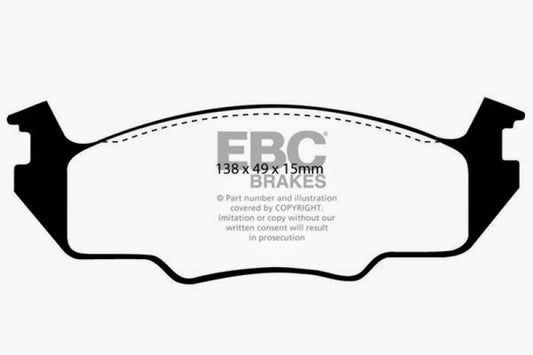 EBC Greenstuff front brake pads for Volkswagen Golf 1.6, performance brake pads with green friction material, installed in vehicle.