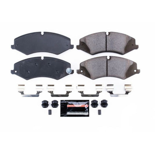 PowerStop Z23 Evolution Sport brake pads with hardware for 2017 Land Rover Discovery front brake system, high-performance replacement.