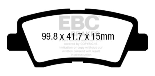 EBC 12+ Hyundai Azera 3.3 Ultimax2 rear brake pads, OE type, showing the black brake pad components and metal backing plates.