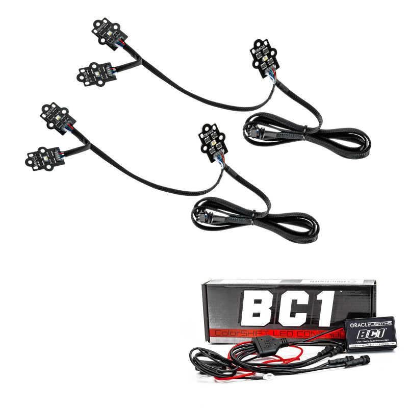 Oracle GMC Sierra 2500/3500 HD RGB+W headlight DRL kit with BC1 controller, showing sleek headlights with RGB and white LEDs.