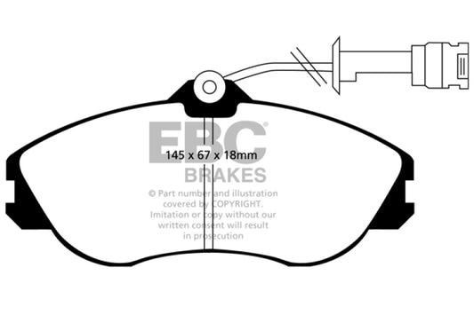 EBC Redstuff front brake pads for Audi 100 Quattro 2.3 (Girling), performance brake pads with red friction material.