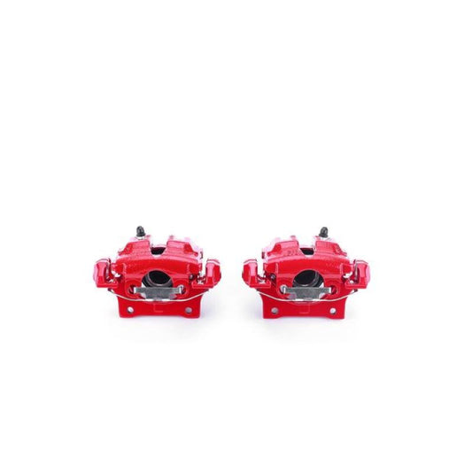 PowerStop rear red brake calipers with brackets for 2006 BMW 325i, performance brake calipers pair, front view.