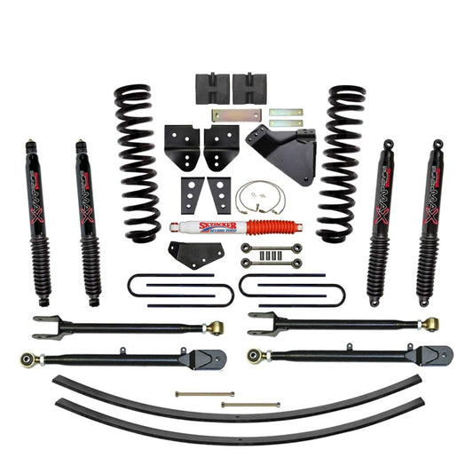 Skyjacker 8.5-inch lift kit for 2008 Ford F350 4WD gas truck, showing assembled components and suspension parts.