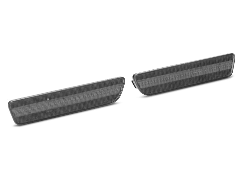 Raxiom smoked LED side markers for 2005-2009 Ford Mustang Axial Series, showing sleek smoked lens and LED indicator lights