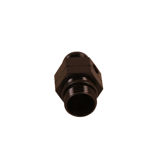 Aeromotive ORB-12 to AN-12 in-line gauge adapter fitting for automotive fluid connections, shown with threaded ends and metal construction.