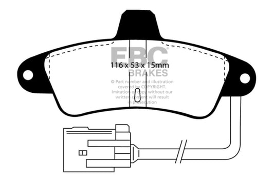 EBC Ultimax2 rear brake pads for Ford Contour 2.0, OE type, high-performance ceramic brake pads shown for rear braking system