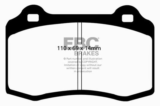 EBC Lotus Esprit Turbo 2.0 Turbo GT3 Redstuff front brake pads, performance brake pads for enhanced stopping power.
