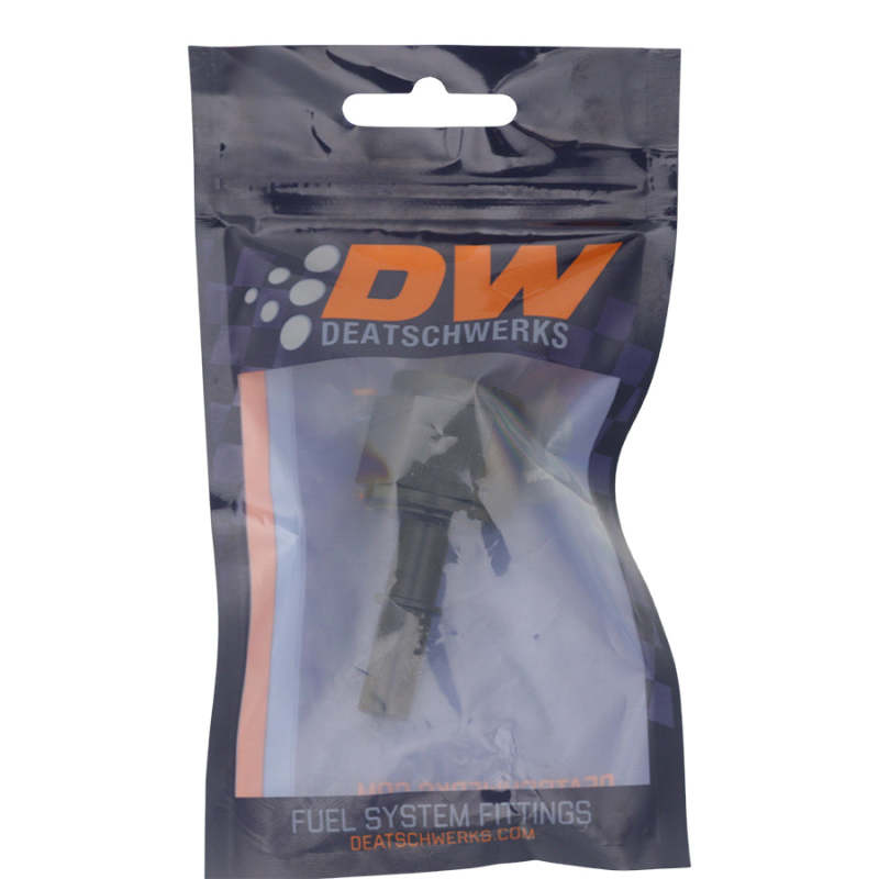 DeatschWerks 10AN female flare swivel to 3/8 inch male EFI quick disconnect fitting in matte black anodized finish