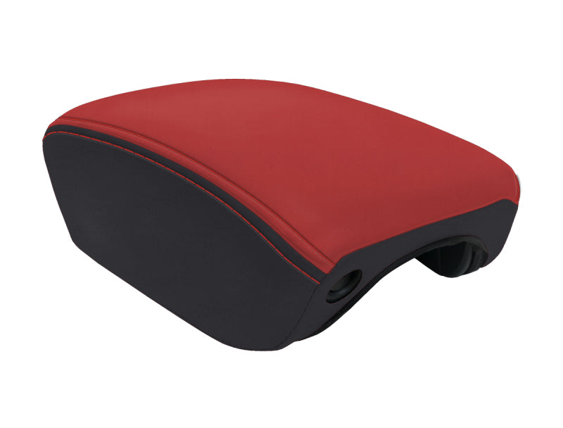 PRP Seats black and red Jeep Wrangler JL and Gladiator JT center console cover with seat cover details.