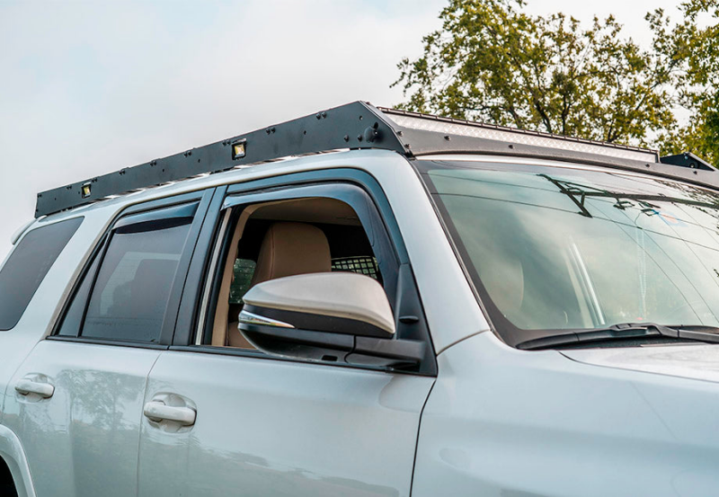 Cali Raised LED 10-24 Toyota 4Runner premium roof rack, 43-inch dual function with cut out, no switch, mounted on vehicle roof.