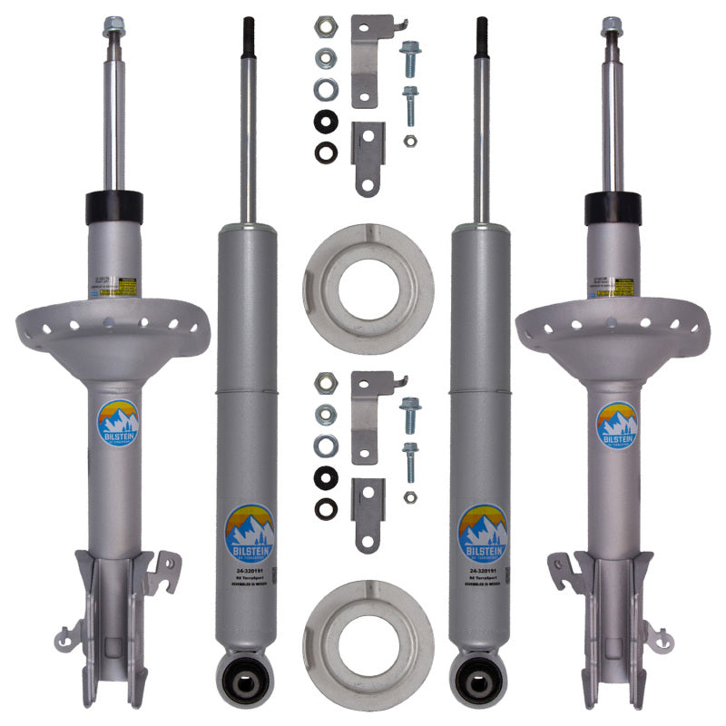Bilstein B8 TerraSport lift kit for Subaru Outback 2015-2018, showing shocks and struts with 2-inch front and 1.4-inch rear lift