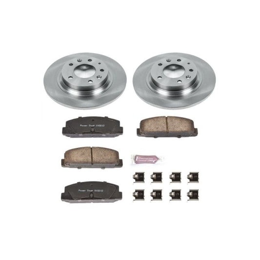 PowerStop OE rear brake kit for Mazda 6 (2003-2005) with brake rotors and pads, designed for reliable stopping performance.