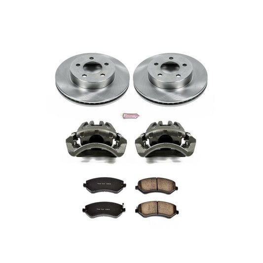 PowerStop OE brake kit with front calipers for Jeep Liberty 2002-2007, including brake rotors and calipers for enhanced stopping power.