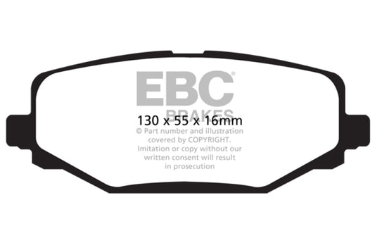 EBC 12+ Chrysler Town & Country 3.6 Ultimax2 rear brake pads, OE type, showing black brake pad with metal backing plate.