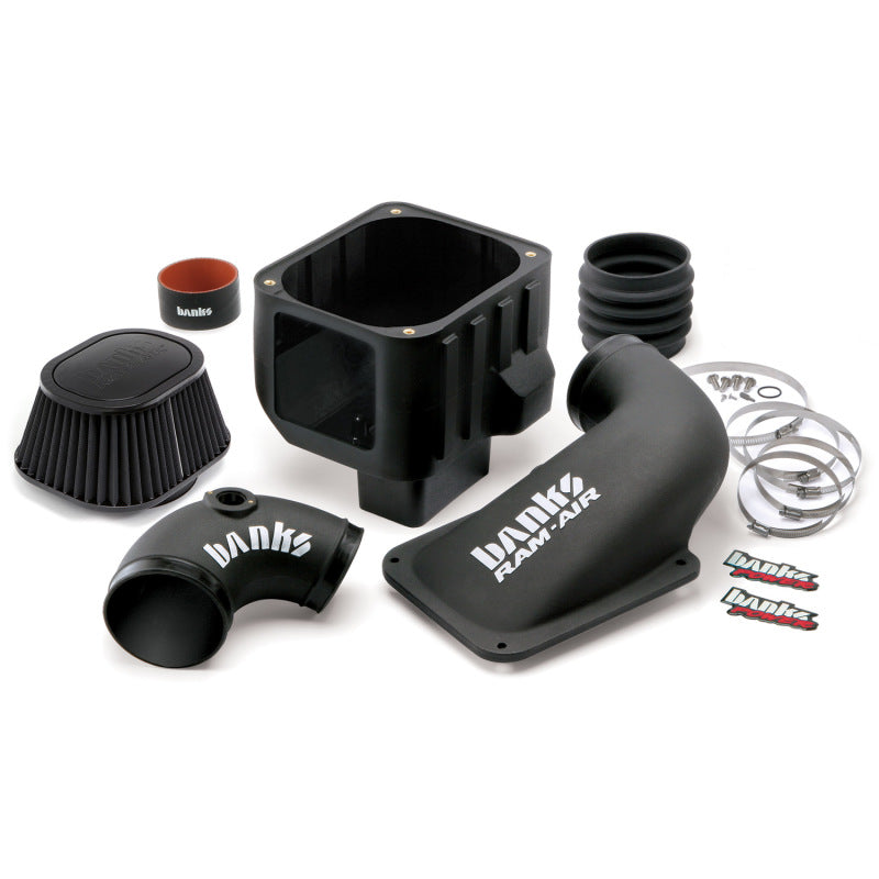 Banks Power Chevy 6.6L LLY/LBZ Ram-Air Intake System with dry filter, showcasing the short ram air intake and clean filter element.